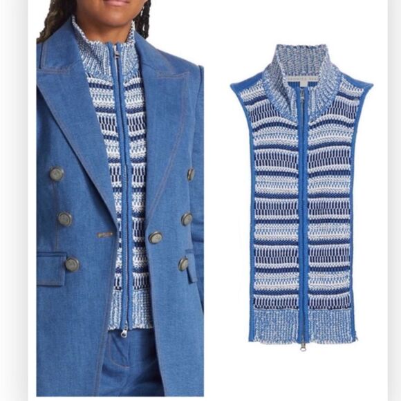 Veronica Beard Vivi Front Zip Mercerized Cotton Sweater Dickey NWT $258 - Picture 1 of 9
